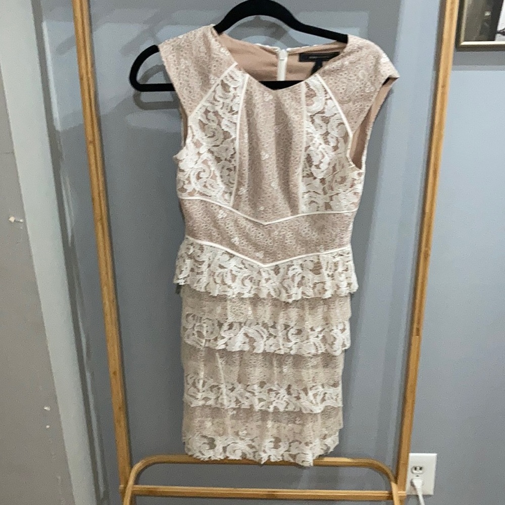 Bcbg maxazria cream and tan lace dress